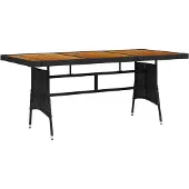 Syfax Tuintafel 160x70x72 cm poly rattan en massief acaciahout zwart