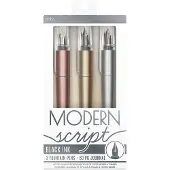 Ooly - Modern Script - Vulpennen & notitieboekje - 3 Stuks - Zwart schrijvend (Goud, roségoud & zilver)