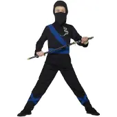 Smiffys Kostüm - Ninja Assassin - Schwarz/Blau - - 10-12 Jahre (140-152) - Kostüme