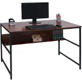 Mendler Bureau -K80, bureau computer bureau werkblad, metaal MDF 120x60cm ~ bruin