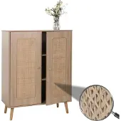 MCW Highboard -M38, ladekast dressoir, opbergvakken, Kubu rotan hout 106x80x41cm eiken-look