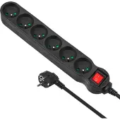 Macleans MCE225 verlengsnoer, 1,5 meter, 6 stopcontacten, voor gebruik binnenshuis, zwart