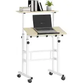 HOMCOM - Bureau met planken - Metaal, MDF - 60x60x120cm - Natuurlijk hout