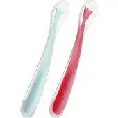 Sophie La Girafe Siliconen lepels - Kinderbestek - Lepel - Bestek kind - Vaatwasser bestendig - Rood/Blauw - Set van 2