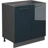 Vicco Keukenonderkast Fame-Line, Donkerblauw hoogglans/Antraciet, 80 cm zonder werkblad