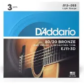 Daddario STRINGS FOR ACOUSTIC GUITAR EJ11-3D BRONZE 80/20 LIGHT 12-53 (3 SETS)
