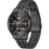HUGO BOSS quartz zwart heren horloge met zwarte wijzerplaat & roestvrij stalen band