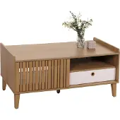 Mendler Salontafel -M48, salontafel sofatafel, mango massief hout 52x114x59cm ~ naturel, lade wit