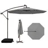Costway Tuinparasol Met Verlichting - Met 2 Zandzakken - 300cm - Grijs