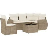 vidaXL 6-delige Loungeset met kussens poly rattan beige