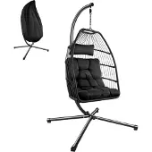 TecTake - Hangstoel Ariane met standaard en kussens 160kg – zwart - 404981
