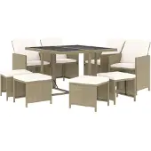 vidaXL 9-delige tuinset met kussens, van polyrotan, beige