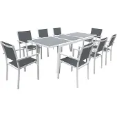 Happy Garden FIRENZE grijs textilene uittrekbare tuinset 8 zitplaatsen - wit aluminium