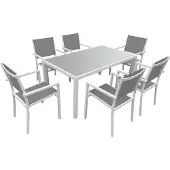 Happy Garden BERGAMO grijs textilene tuinset 6 zitplaatsen - wit aluminium