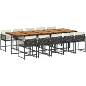 vidaXL 11-delige Tuinset met kussens poly rattan zwart