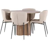 Ebuy24 Olivia eethoek tafel Ø110cm en 4 bouclé stoelen bruin.