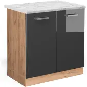 Vicco Wastafelkast R-Line Antraciet Hoogglans 80 cm WB Marmer, Model 45390