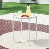 En.casa Tuintafel Sandefjord bijzettafel rond metaal 53x46x46cm wit []