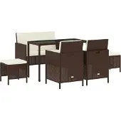 vidaXL 6-delige Tuinset met kussens poly rattan bruin
