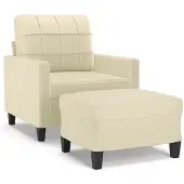vidaXL Fauteuil met voetenbank 60 cm kunstleer crèmekleurig