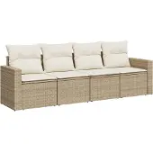 vidaXL 4-delige Loungeset met kussens poly rattan beige