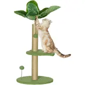 PawHut Kraboom, klimboom voor katten, activiteitencentrum, hoogte 83 cm, met krabpaal van jute, speelballen en pluche plateaus – groen