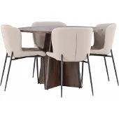 Ebuy24 Bootcut eethoek tafel Ø110cm en 4 bouclé stoelen mocca.