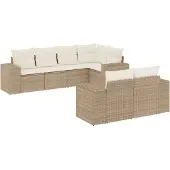 vidaXL 7-delige Loungeset met kussens poly rattan beige