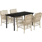 vidaXL 5-delige tuinset met kussens, beige, polyrotan