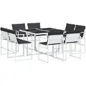 vidaXL 9-delige Tuinset met kussens textileen wit