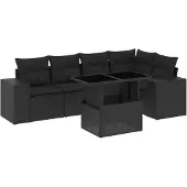 vidaXL 6-delige tuinmeubelset met kussens, zwart, polyrotan