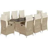 vidaXL 9-delige Tuinset met kussens poly rattan beige