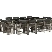 vidaXL 13-delige Tuinset met kussens poly rattan grijs