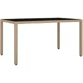 Syfax Tuintafel met glazen blad poly rattan en gehard glas beige