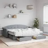 Prolenta Maison Exclusive - Uittrekbaar dagbed met lades, lichtgrijs, 80x200 cm, gestoffeerd