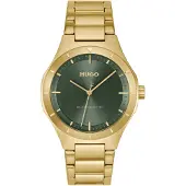 HUGO Lit goudkleurig horloge met groene wijzerplaat