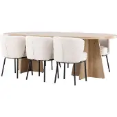 Ebuy24 Bootcut eethoek tafel 115x230cm en 6 bouclé stoelen naturel.
