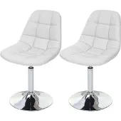 Mendler Set van 2 eetkamerstoelen -A60, draaistoel, chroom ~ kunstleer wit