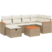 vidaXL 7-delige tuinmeubelset met kussens, beige, van polyrotan