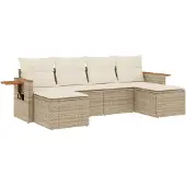 vidaXL 6-delige Loungeset met kussens poly rattan beige