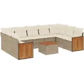 vidaXL 10-delige Loungeset met kussens poly rattan beige