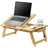 En.casa Bamboe laptoptafel bedtafel tot 55x35x20-28 cm