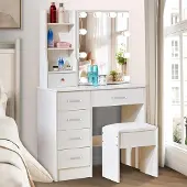 Sonstiges Aovquof Schminktafel met LED-verlichting, stoel, wit, hout