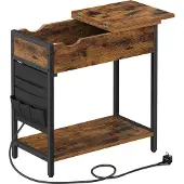 Vasagle Bijzettafel met stopcontacten en stoffen organizer, Vintagebruin + zwart