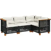 vidaXL 4-delige tuinmeubelset met kussens, zwart, polyrotan