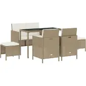 vidaXL 6-delige Tuinset met kussens poly rattan beige
