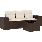vidaXL 4-delige Loungeset met kussens poly rattan bruin
