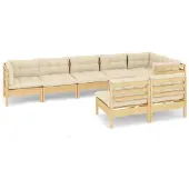 vidaXL 8-delige Loungeset met crèmekleurige kussens massief grenenhout