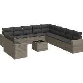 vidaXL 12-delige Loungeset met kussens poly rattan grijs