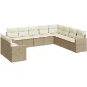 vidaXL 10-delige Loungeset met kussens poly rattan beige